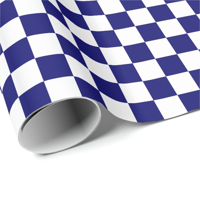 Dark Navy Blue and White Chequered Wrapping Paper (Roll Corner)
