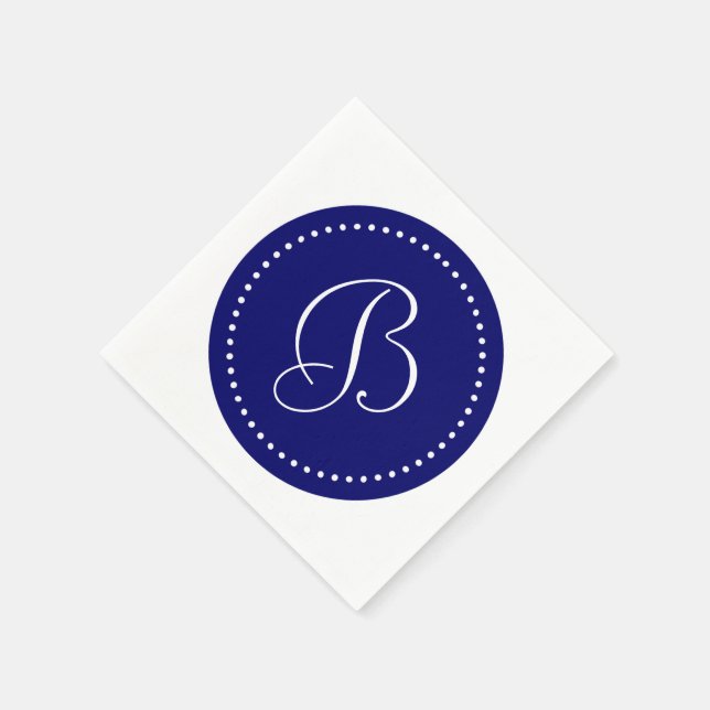 Dark Navy Blue and White Dot Monogram Napkin (Corner)