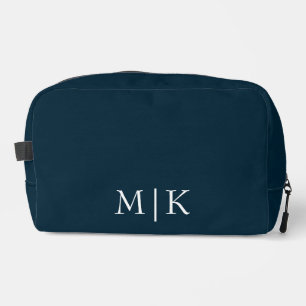 Dark Navy Blue and White Modern Monogram Dopp Kit