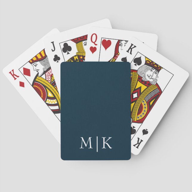 Dark Navy Blue and White | Modern Monogram Playing Cards (Back)