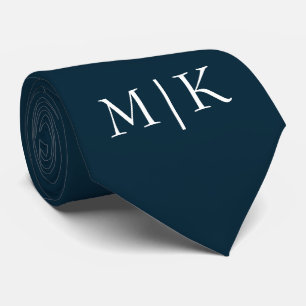 Dark Navy Blue and White Modern Monogram Tie