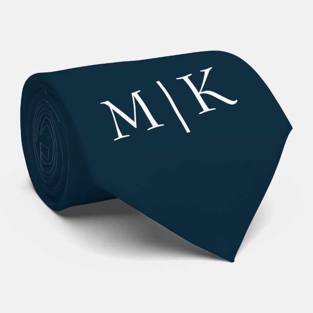 Dark Navy Blue and White | Modern Monogram Tie (Rolled)