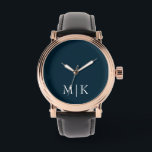 Dark Navy Blue and White | Modern Monogram Watch<br><div class="desc">This modern design features a rich Dark Navy Blue background,  with your initials in bold white text for a look that is simple and stylish,  yet professional.</div>