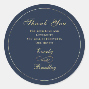 Dark Navy Blue Background Gold Script Elegant Classic Round Sticker