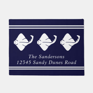 Dark Navy Blue Coastal Nautical Stingray Manta Ray Doormat