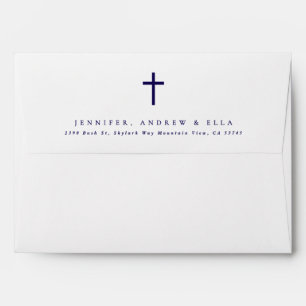 Dark Navy Blue Cross Calligraphy Baptism Invite Envelope