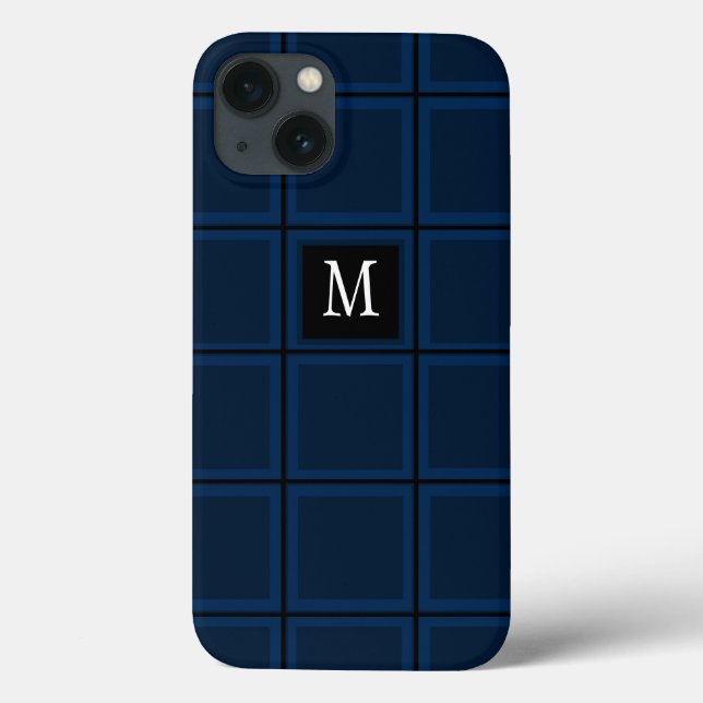 Dark Navy Blue Custom Single Initial Striped Case-Mate iPhone Case (Back)