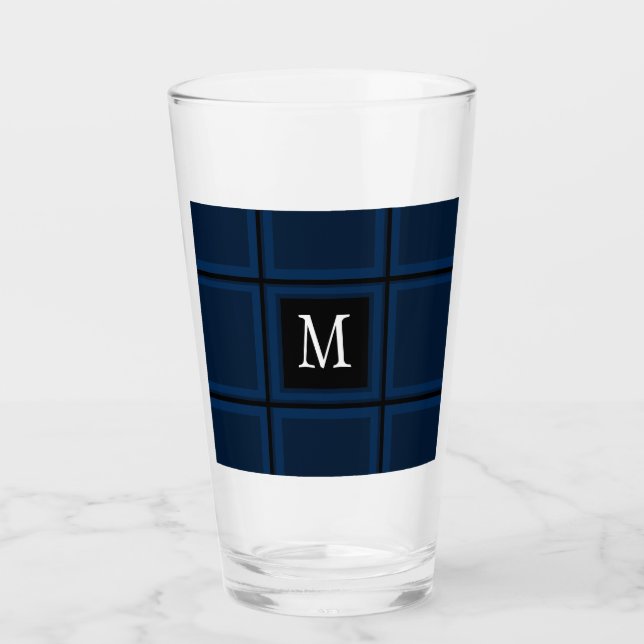 Dark Navy Blue Custom Single Initial Striped Glass (Front)