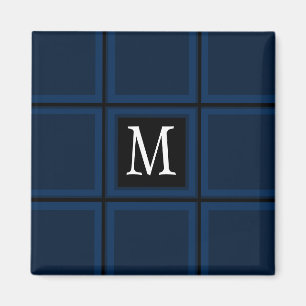Dark Navy Blue Custom Single Initial Striped Magnet