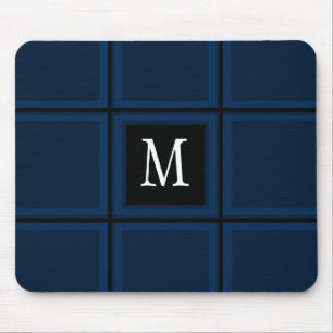 Dark Navy Blue Custom Single Initial Striped Mouse Pad
