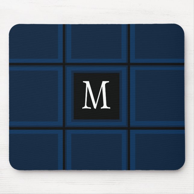 Dark Navy Blue Custom Single Initial Striped Mouse Pad (Front)