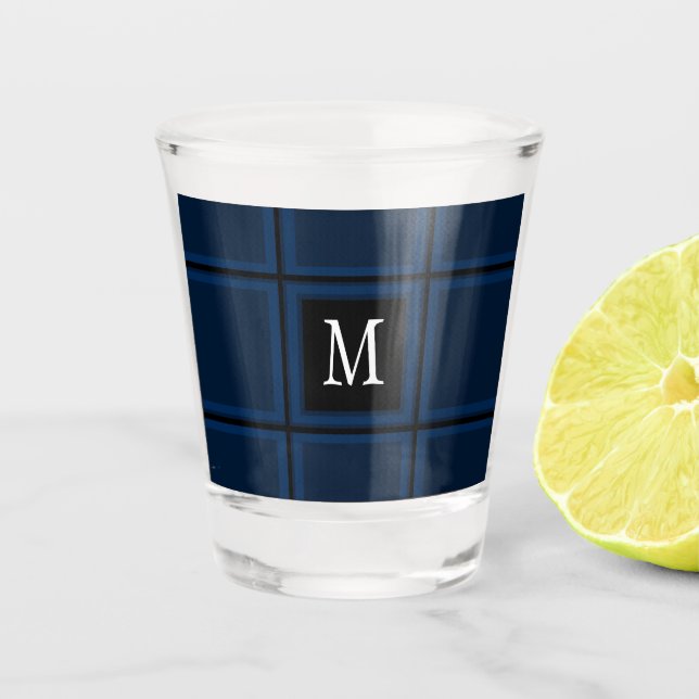 Dark Navy Blue Custom Single Initial Striped Shot Glass (Front)
