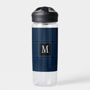 Dark Navy Blue Custom Single Initial Striped Water Bottle