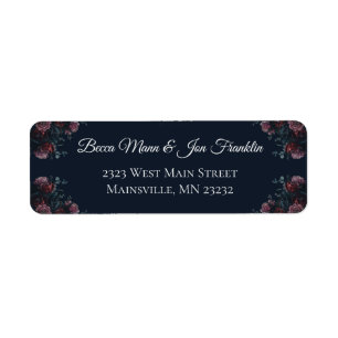 Dark Navy Blue Floral Elegant Wedding Maroon Mauve Return Address Label