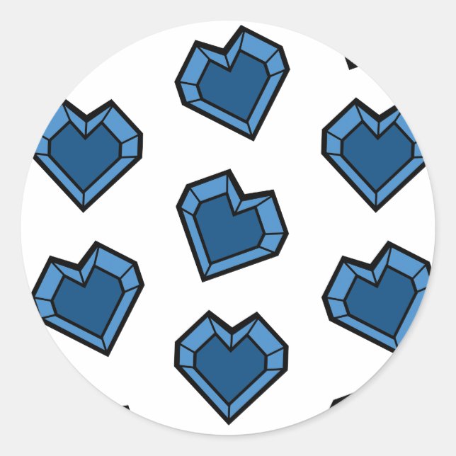  Dark Navy Blue Gemstone Heart Lattice Pattern Classic Round Sticker (Front)