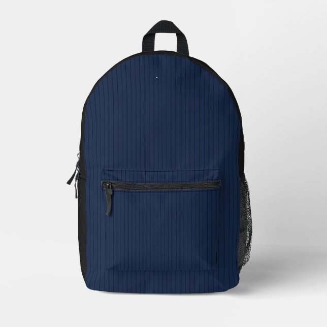 Dark Navy Blue Geometric Monogram Custom Name Printed Backpack (Front)