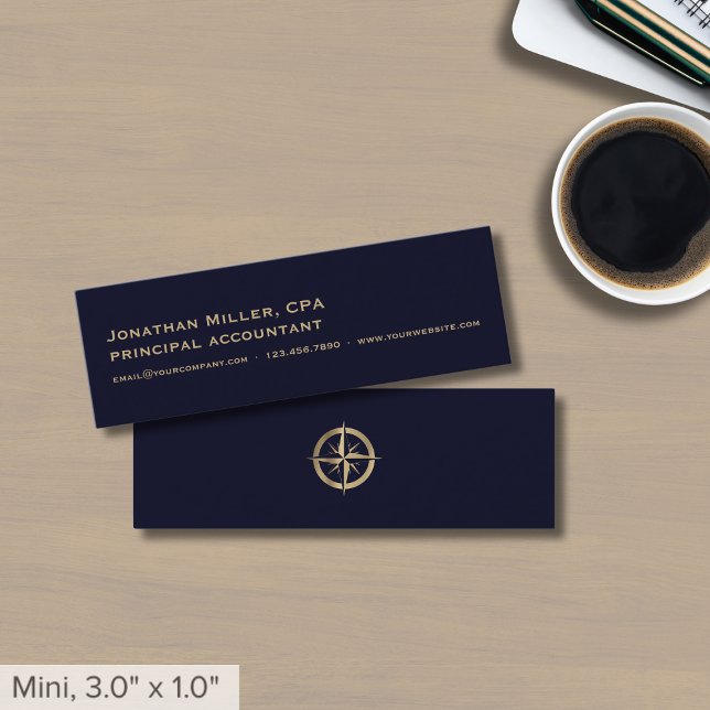 Dark Navy Blue Gold Logo Mini Business Card (Creator Uploaded)