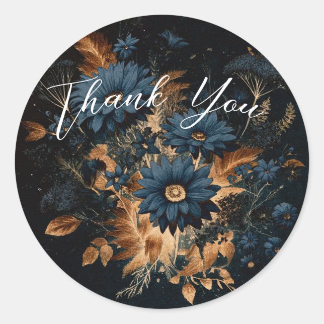 Dark Navy Blue & Gold Rustic Glam Boho Wedding  Classic Round Sticker (Front)