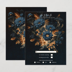 Dark Navy Blue Gold Rustic Glam Boho Wedding RSVP Invitation