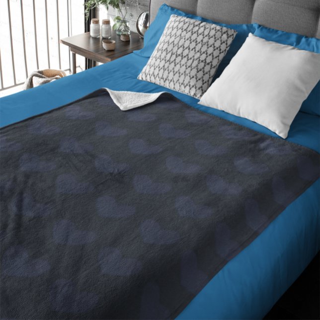 Dark Navy Blue Hearts Pattern Fleece Blanket (Creator Uploaded)
