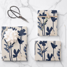 Dark Navy Blue Modern Groovy Daisy Flowers