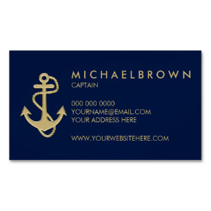Dark Navy Blue Nautical Anchor Simple Magnetic Business Card