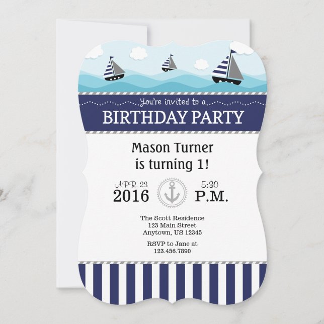 Dark Navy Blue Nautical Birthday Invitation (Front)
