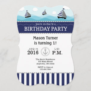 Dark Navy Blue Nautical Birthday Invitation