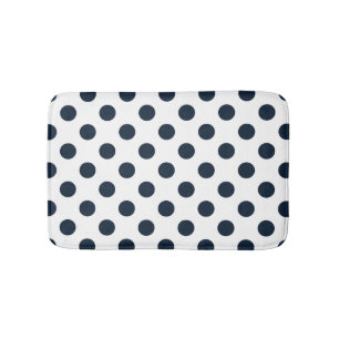 Dark navy blue polka dots bath mat