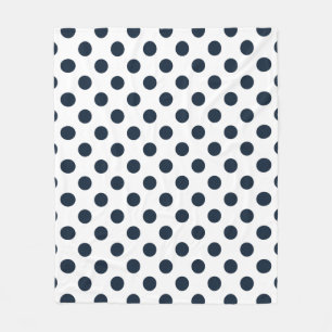 Dark navy blue polka dots fleece blanket