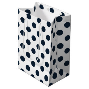 Dark navy blue polka dots medium gift bag