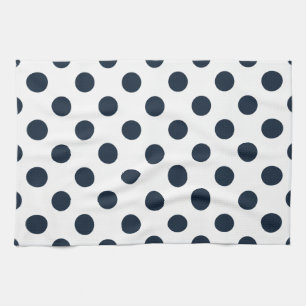 Dark navy blue polka dots tea towel