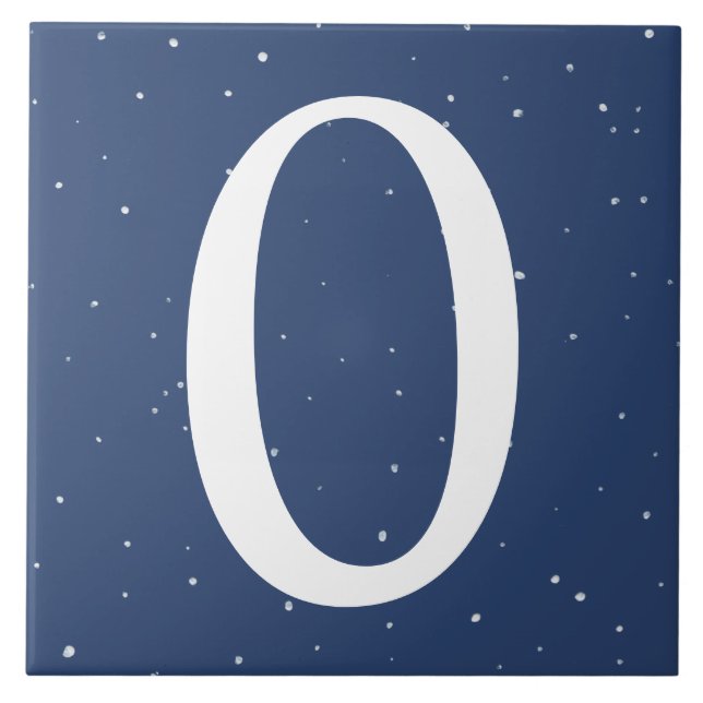 Dark Navy Blue Starry Night House Number 0 Zero Ceramic Tile (Front)