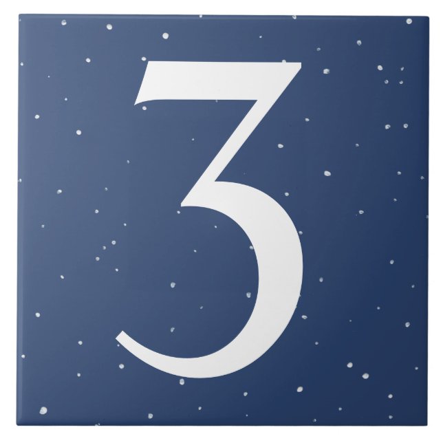 Dark Navy Blue Starry Night House Number 3 Three Ceramic Tile (Front)