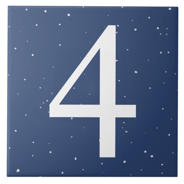 Dark Navy Blue Starry Night House Number 4 Four Ceramic Tile (Front)
