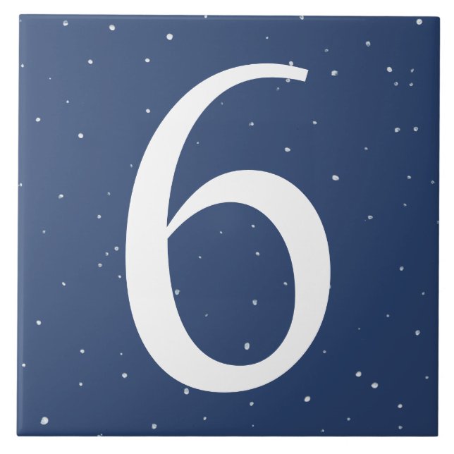 Dark Navy Blue Starry Night House Number 6 Six Ceramic Tile (Front)