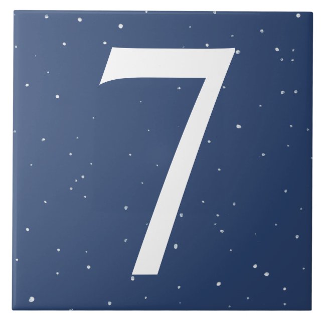 Dark Navy Blue Starry Night House Number 7 Seven Ceramic Tile (Front)