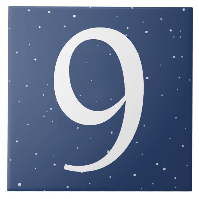 Dark Navy Blue Starry Night House Number 9 Nine Ceramic Tile (Front)