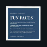 Dark Navy blue white Custom fun fact list Wedding  Napkin<br><div class="desc">A unique and fun idea to upgrade your wedding napkins. Personalise these coasters with a list of fun facts about the bride and groom. Use this template and have guests talking, a great ice breaker. Simple with modern typography in white and dark navy blue background. Tip: Add a fun twist...</div>