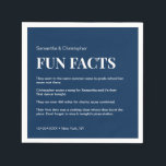 Dark Navy blue white Custom fun fact list Wedding  Napkin<br><div class="desc">A unique and fun idea to upgrade your wedding napkins. Personalise these coasters with a list of fun facts about the bride and groom. Use this template and have guests talking, a great ice breaker. Simple with modern typography in white and dark navy blue background. Tip: Add a fun twist...</div>