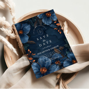 Dark Navy Botanical Romance Save The Date