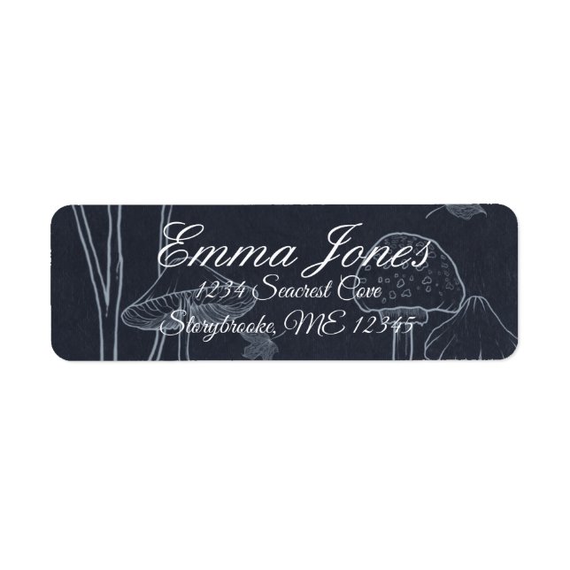 Dark Navy Chalk Mushroom  Return Address Label (Front)