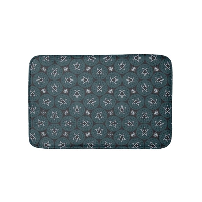 Dark Navy Denim Seaside Sand Dollar Boy's Room Bath Mat (Front)