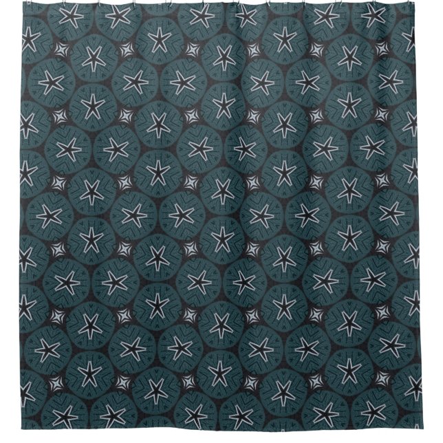 Dark Navy Denim Seaside Sand Dollar Boy's Room Shower Curtain (Front)