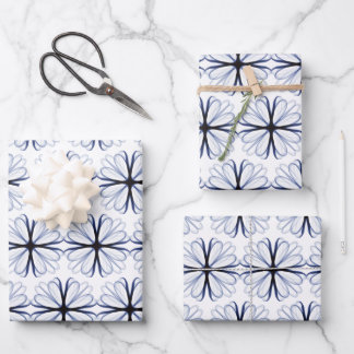 Dark Navy Flower Design Customisable Background Wrapping Paper Sheet