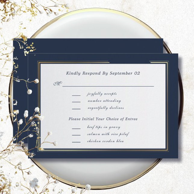 Dark Navy Gold Frame Script Menu Selection RSVP  (Creator Uploaded)