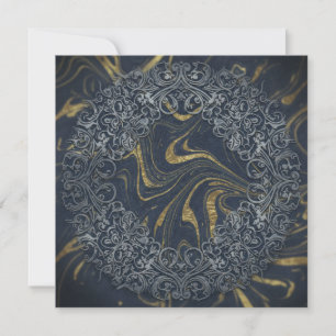 Dark Navy Gold Luxury Abstract Mandala Elegant Invitation