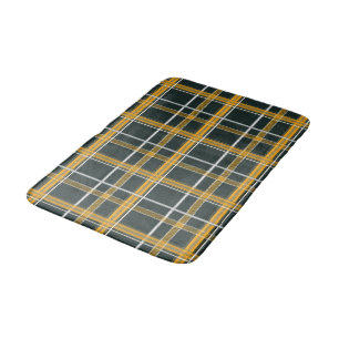 Dark Navy Gold Plaid Aesthetic Bath Mat