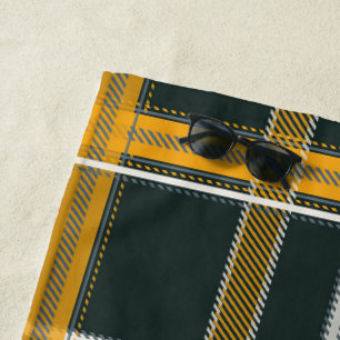Dark Navy Gold Plaid Aesthetic Beach Towel