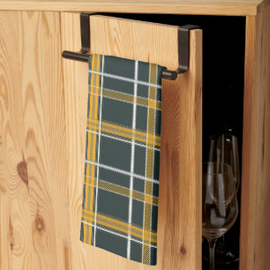 Dark Navy Gold Plaid Aesthetic Tea Towel